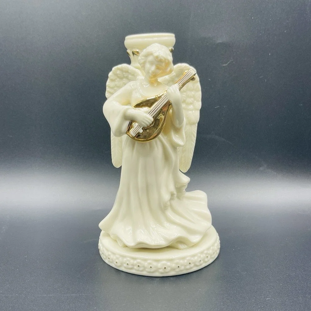 Mikasa Fine Porcelain Holiday Elegance Angel Candle Holders Gold Trim (Set of 2)